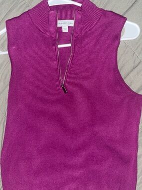 Calvin Klein Jeans Ribbed Sleeveless Half-Zip Tank in Magenta
